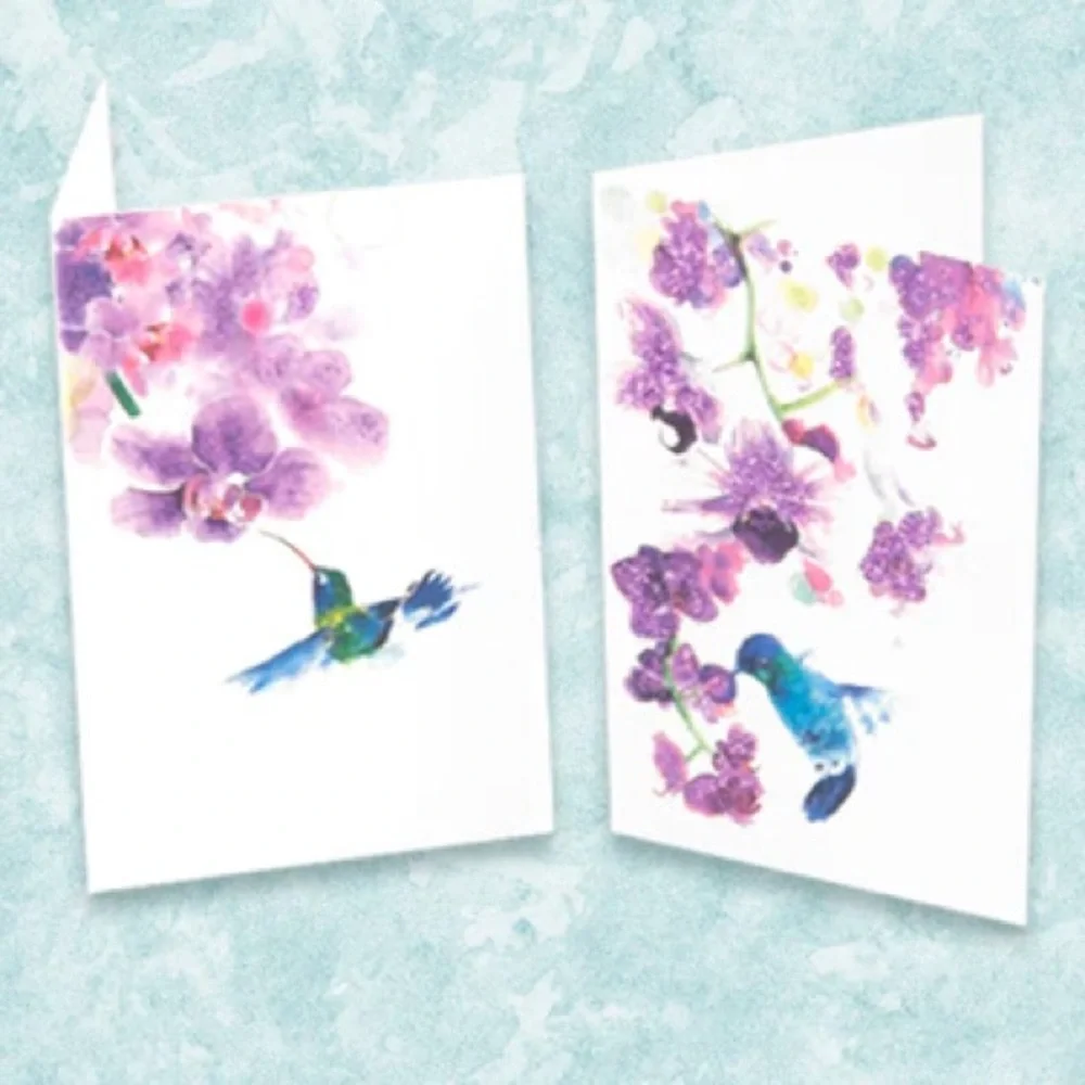 Blueink Studios Hummingbird Floral Dream Deluxe Boxed Note Card Set (001), 16 ct